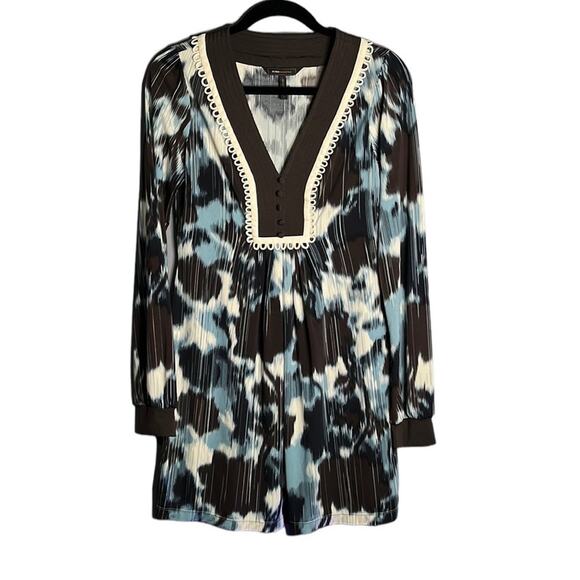 BCBG MaxAzria Blue and Black Print Long Sleeve Tunic Dress Size Small - Picture 1 of 8